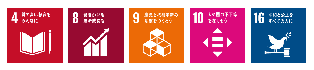 SDGs No.4, No.8, No.9, No.10, No.16
